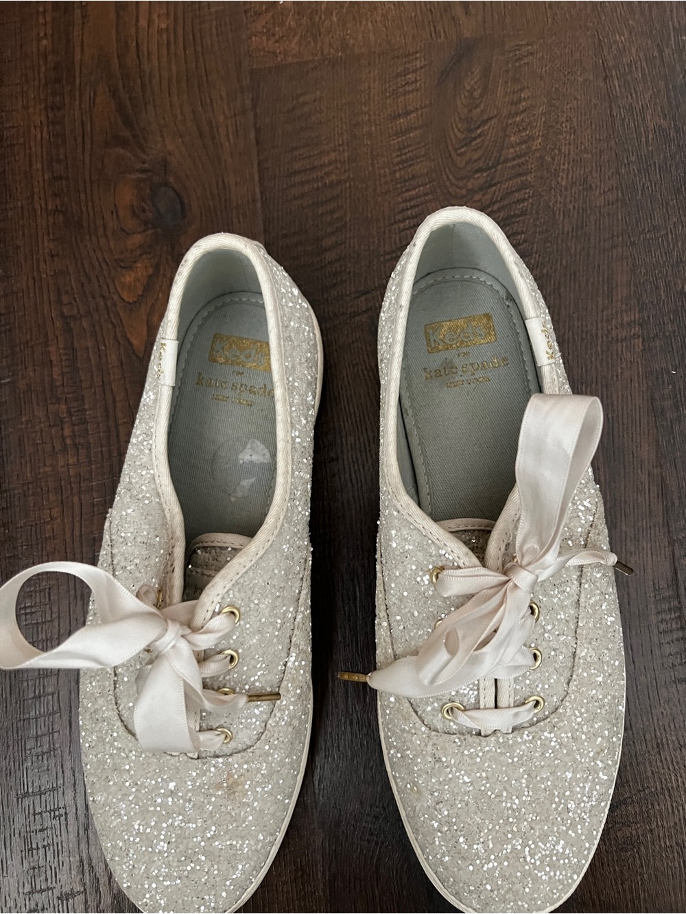 kate spade Cream Glitter Ribbon Lace-Up Sneakers - Picture 2 of 5